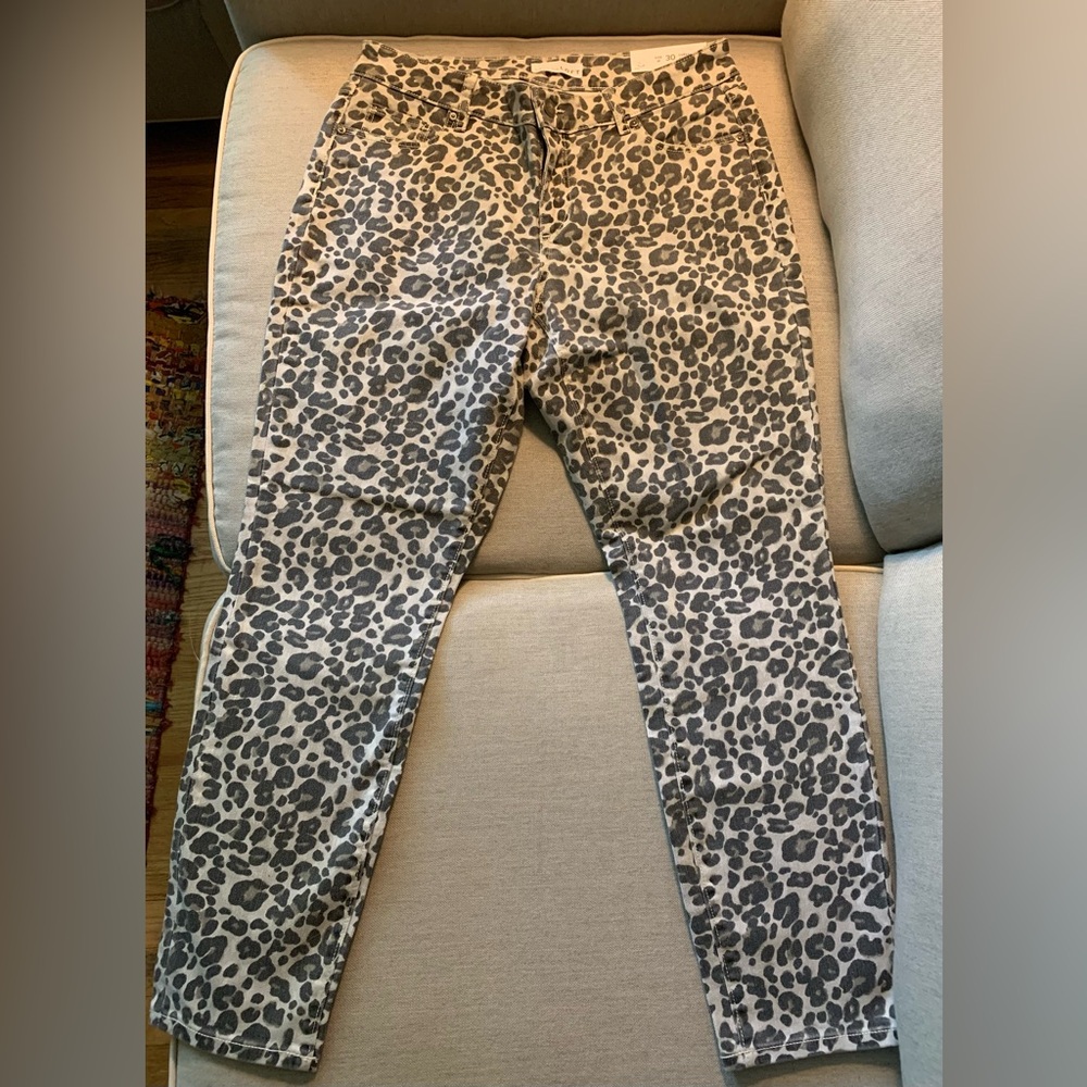 LOFT Gray Leopard Print Curvy Skinny Pants
